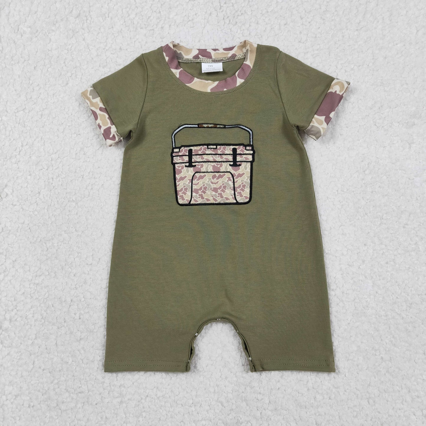 RTS NO MOQ(In Stock) SR3761 Embroidered Camouflage Toolbox Green Short-Sleeve Jumpsuit