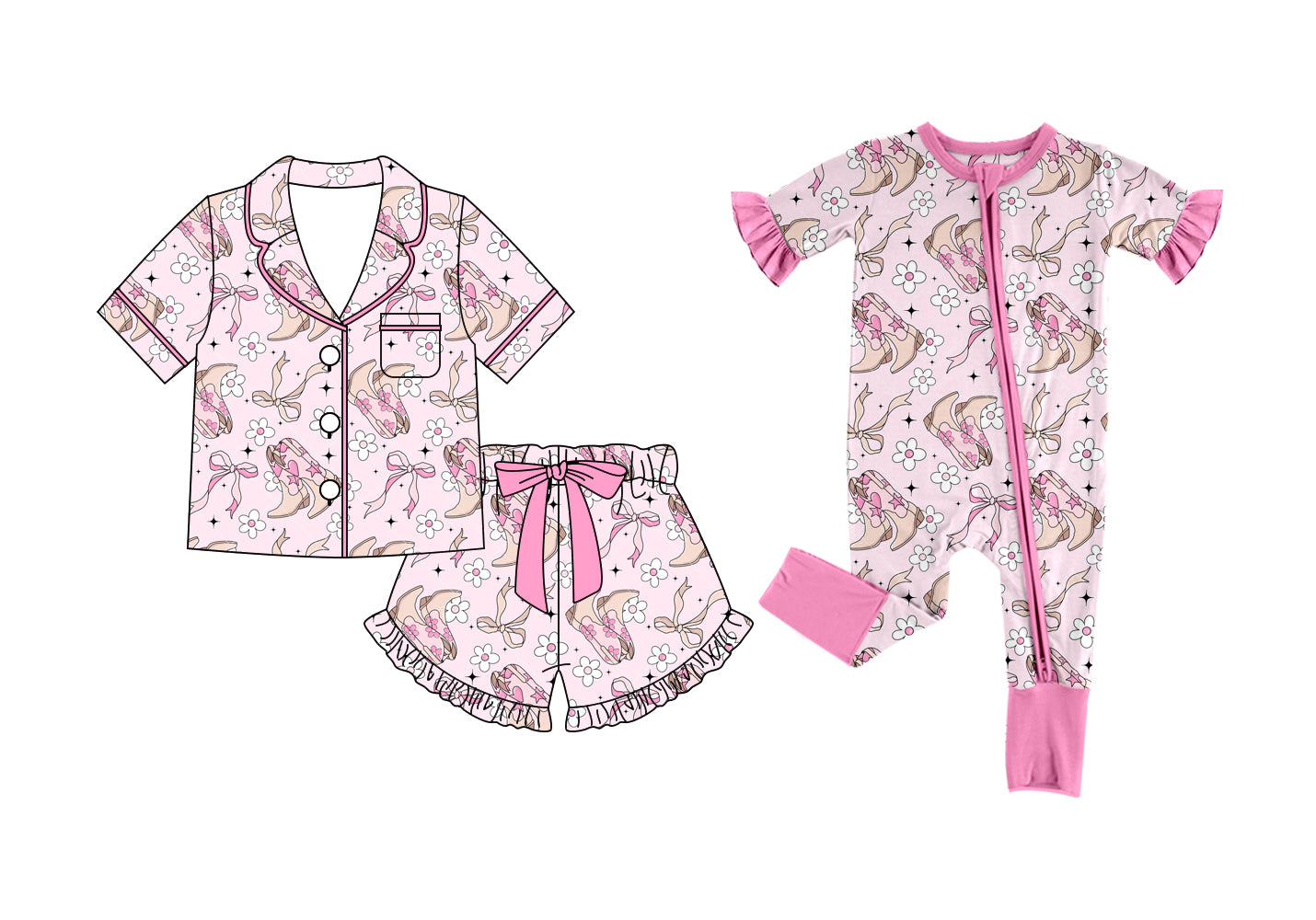 26.1.12 Custom MOQ:3 or 5 pcs each design milk silk Sibling baby girl clothes boot bow short sleeve shorts sets and romper