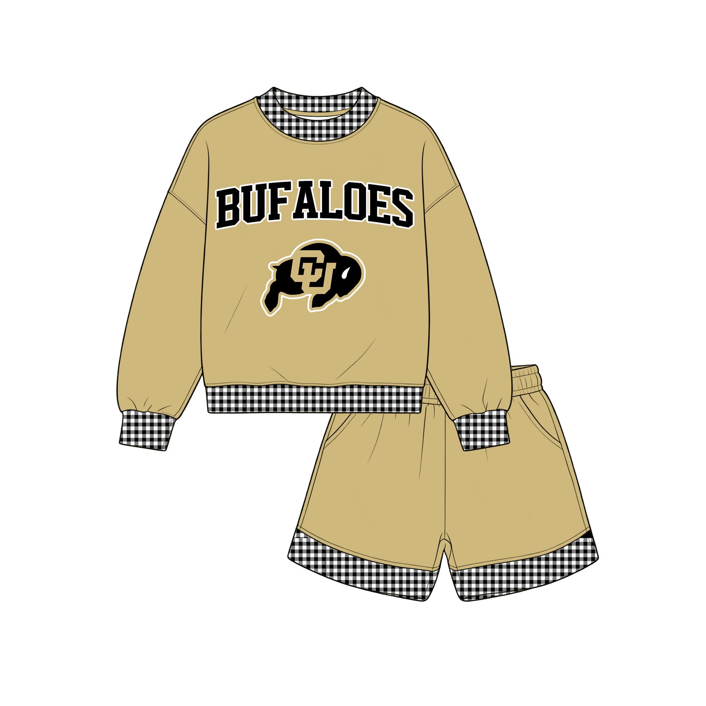 Custom Order Baby Boys Bufaloes Long Sleeve Milk silk Top Pockets Shorts Team Clothes Sets