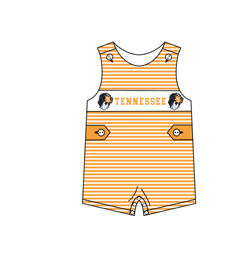 1.31 Custom Order Moq 3 Baby Boy Sleeveless Stripes Button Tennessee Orange Team Bubble Rompers