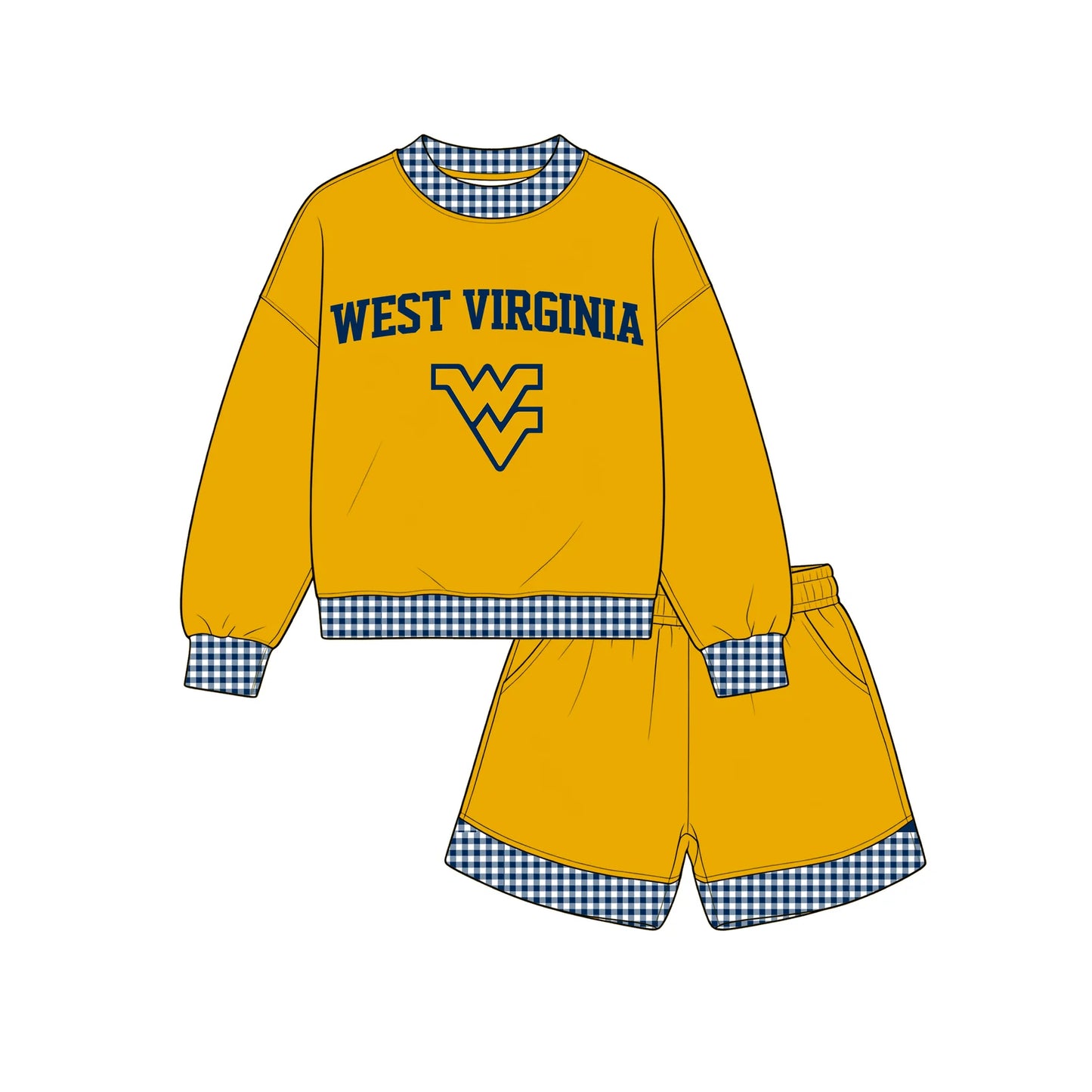 Custom Order Baby Boys Long Sleeve West Virginia Top Pockets Shorts Team Clothes Sets