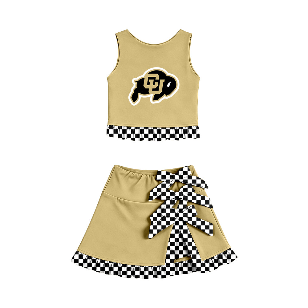 Custom Order Baby Girls Bufaloes Vest Top Bows Skirt Short Team Clothes Sets