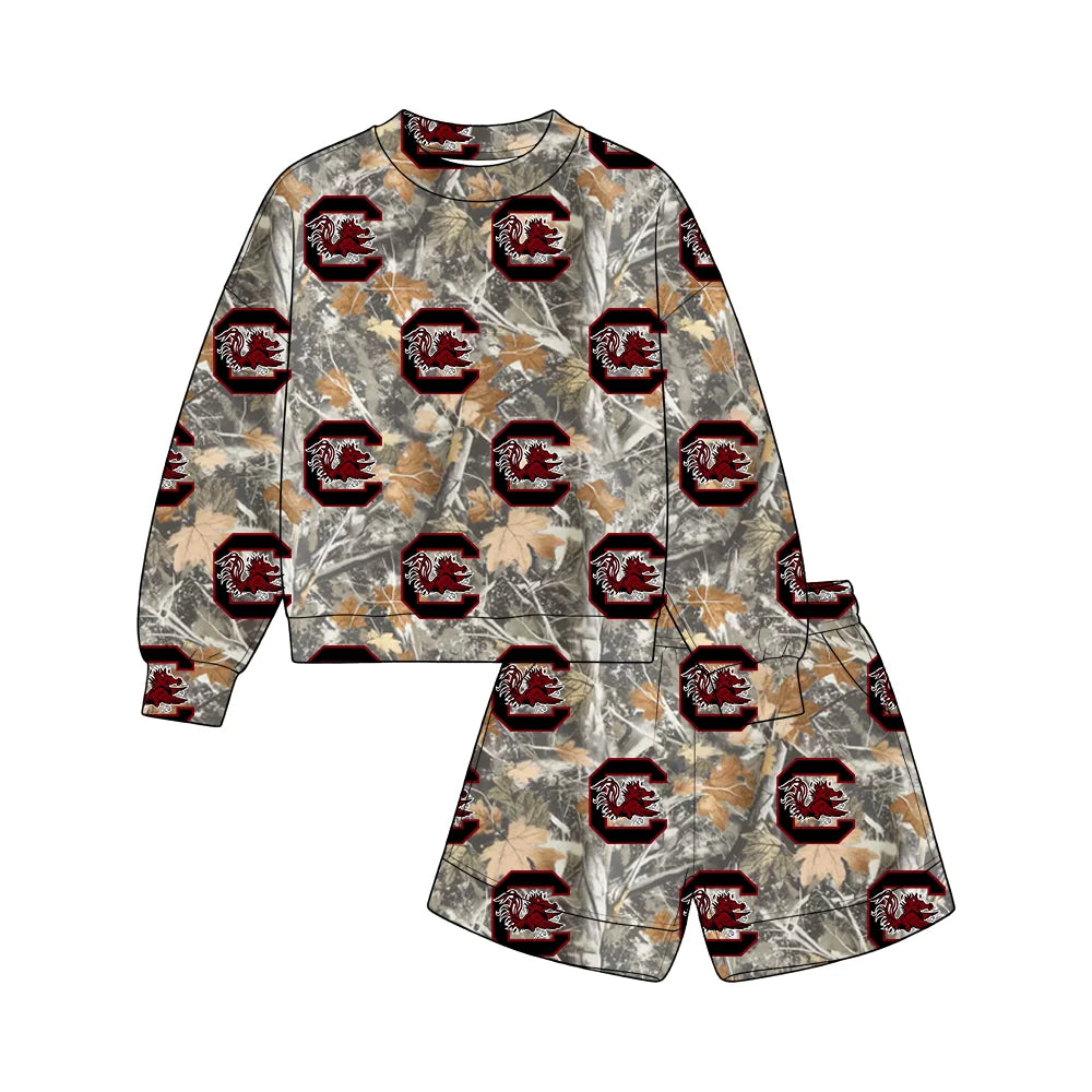 Custom Order Baby Boys Leaves Camo Gamecocks Top Pockets Short Team Clothes Sets