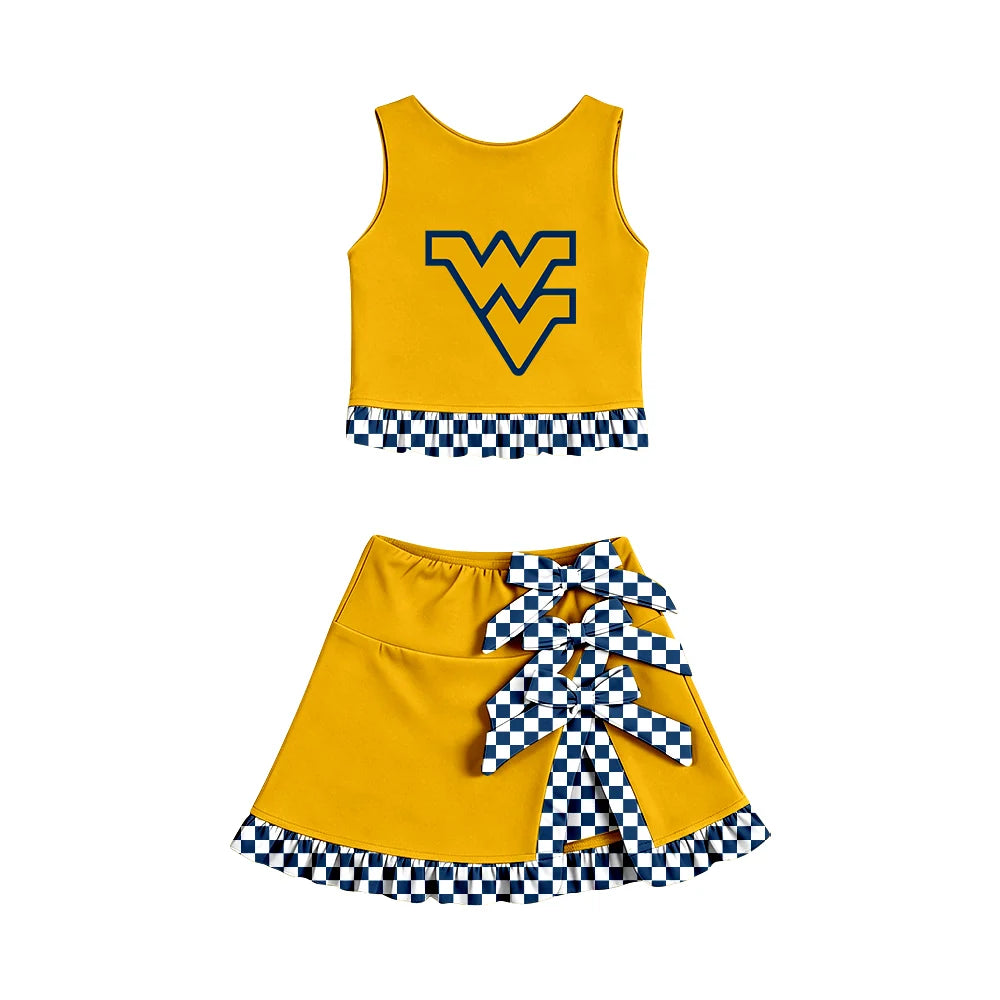 Custom Order Baby Girls West Virginia Vest Top Bows Skirt Short Team Clothes Sets