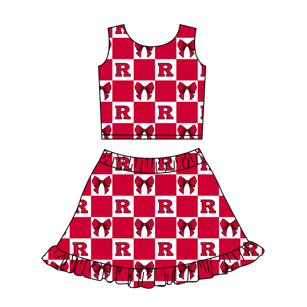 Custom Milk Silk Order MOQ:3 or 5 pcs Each Design Team State Girl Summer Bow Red Sleeveless Skirts Sets-26.1.23