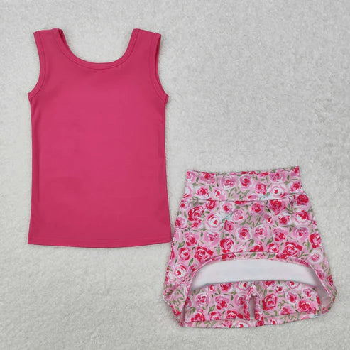 GSD1599 Baby Girls Pink Vest Flowers Skirt Clothes Set