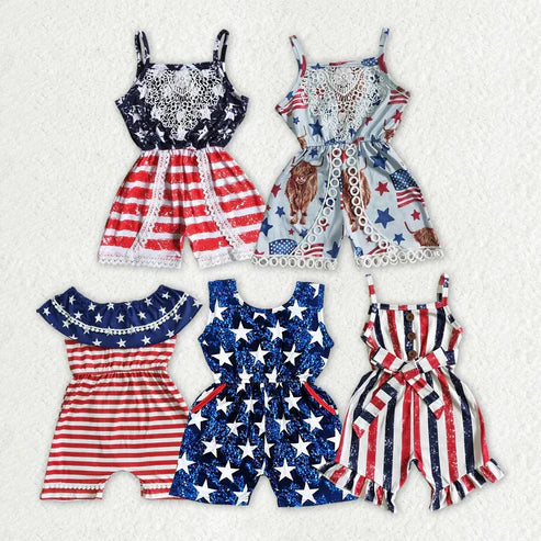 Sibling 4th Of July Baby Girls Summer Jumpsuits