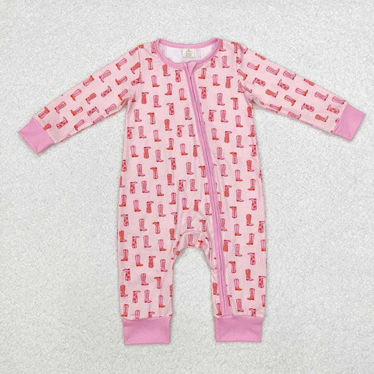 3.13 LR1843 RTS baby girl clothes boots western clothes pink baby girl winter romper-bamboo