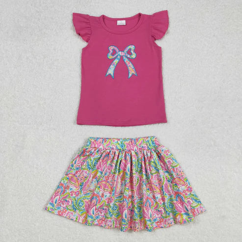 GSD1688 Baby Girls Pink Bow Shirts Shorts Skirt Clothes Set
