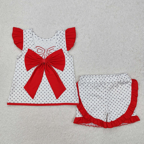 GSSO1698 Baby Girls Baseball Bow Tunic Ruffle Shorts Clothes Set