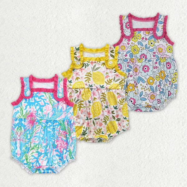 3.12 Sibling Baby Girls Summer Straps Ruffles Flowers Rompers
