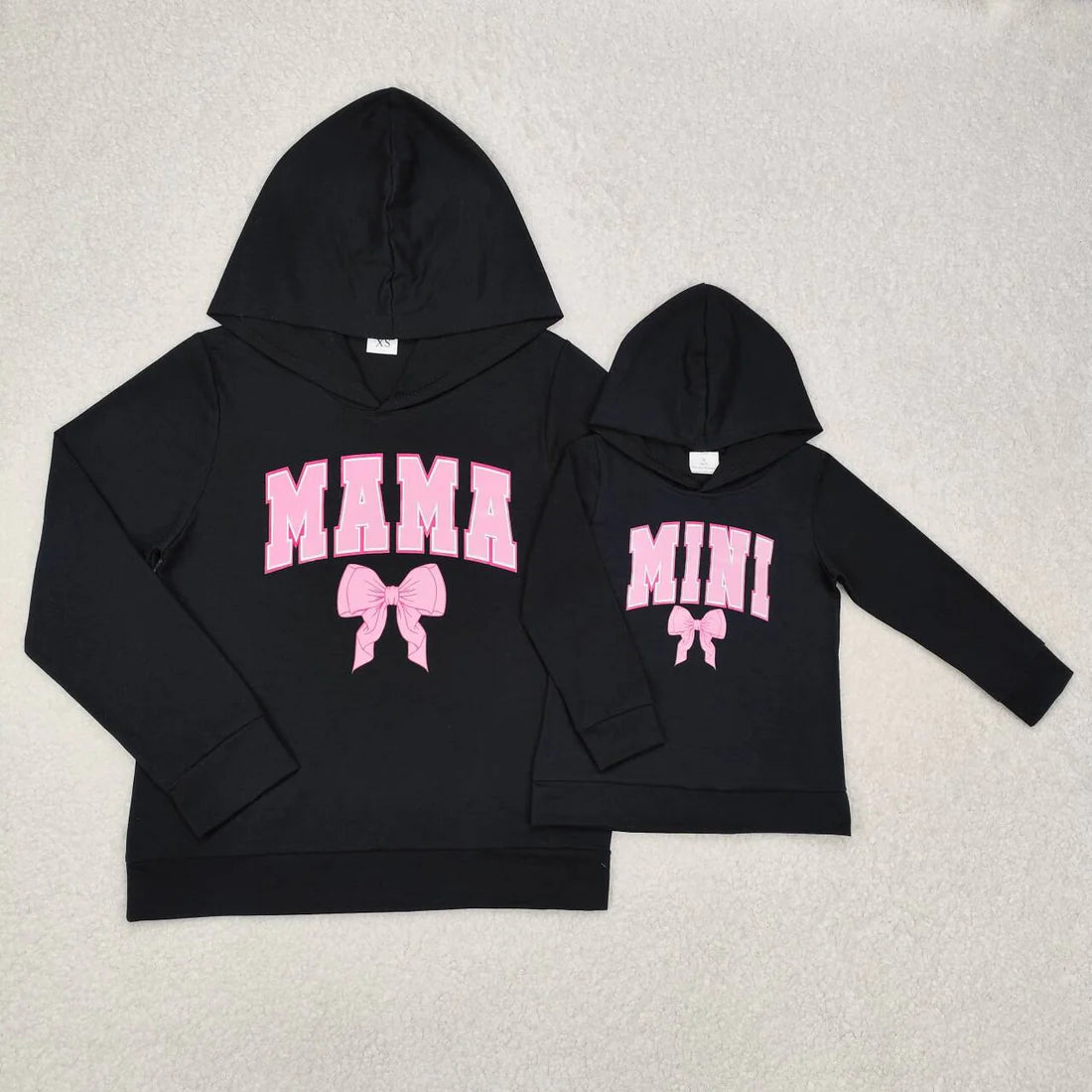 3.12 Mommy&Me Baby Girls Mini Mama Bow Black Hooded Tops
