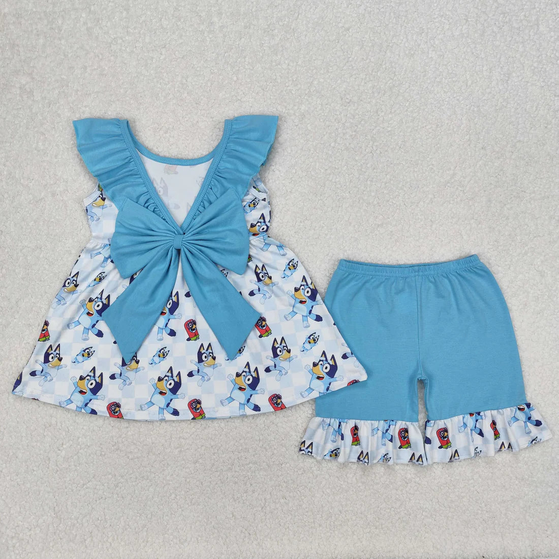 3.17 GSSO1886 Baby Girls Cartoon Dogs Tunic Ruffle Shorts Clothes Set
