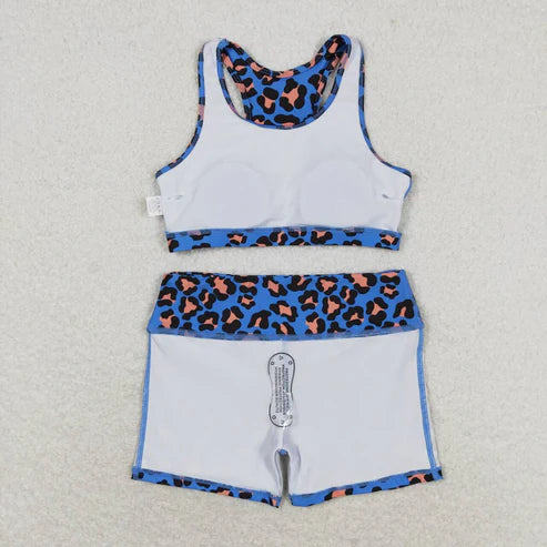 GT0517+ SS0214 Blue-orange leopard print sleeveless top and shorts yoga suit