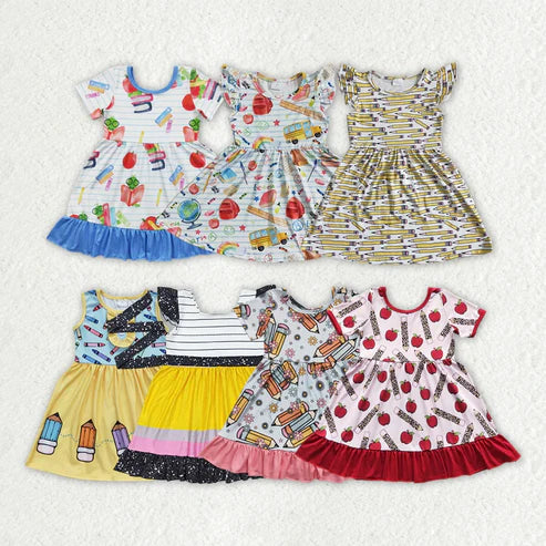 L-3.8 Sibling Baby Girls Back To School Knee Length Dresses