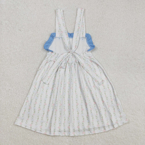 L-3.8 GSD1099 Baby Girls Sleeveless Straps Leaves Ruffle Knee Length Dress