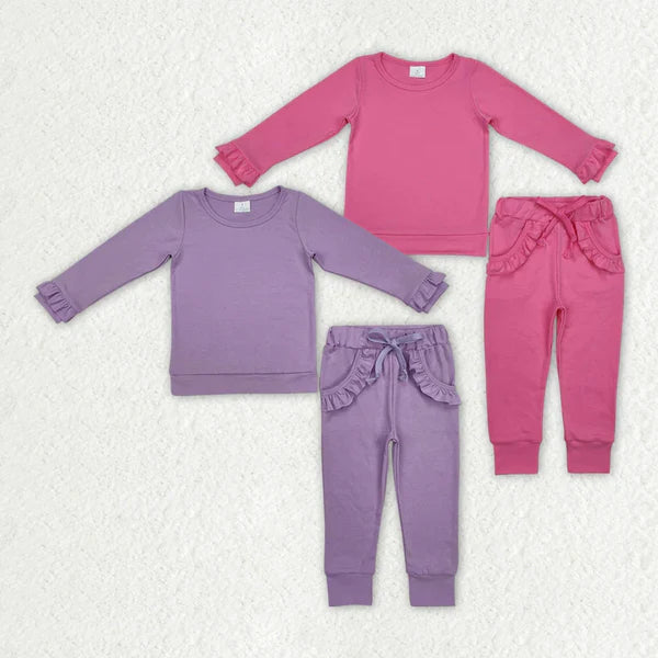 3.18 Sibling Baby Girls Cotton Top Ruffle Pockets Pants Jogger Clothes Sets