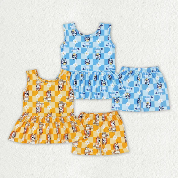3.17 Sibling Baby Girls Dogs Flowers Tunic Top Shorts Clothes Sets