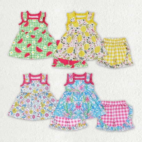3.10 Sibling Baby Girls Summer Straps Tunic Top Ruffle Shorts Clothes Sets