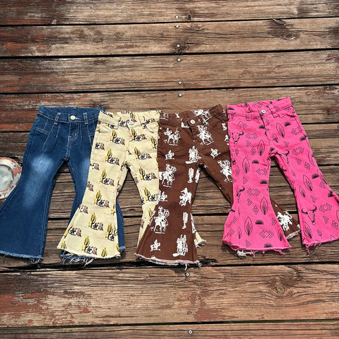 Sibling Baby Girls Western Cowgirls Bell Flare Denim Pants