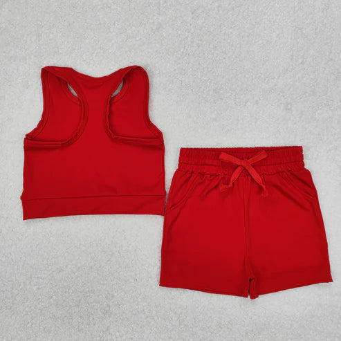 GSSO2131 Baby Girls Red Vest Top Sports Shorts Clothes Set