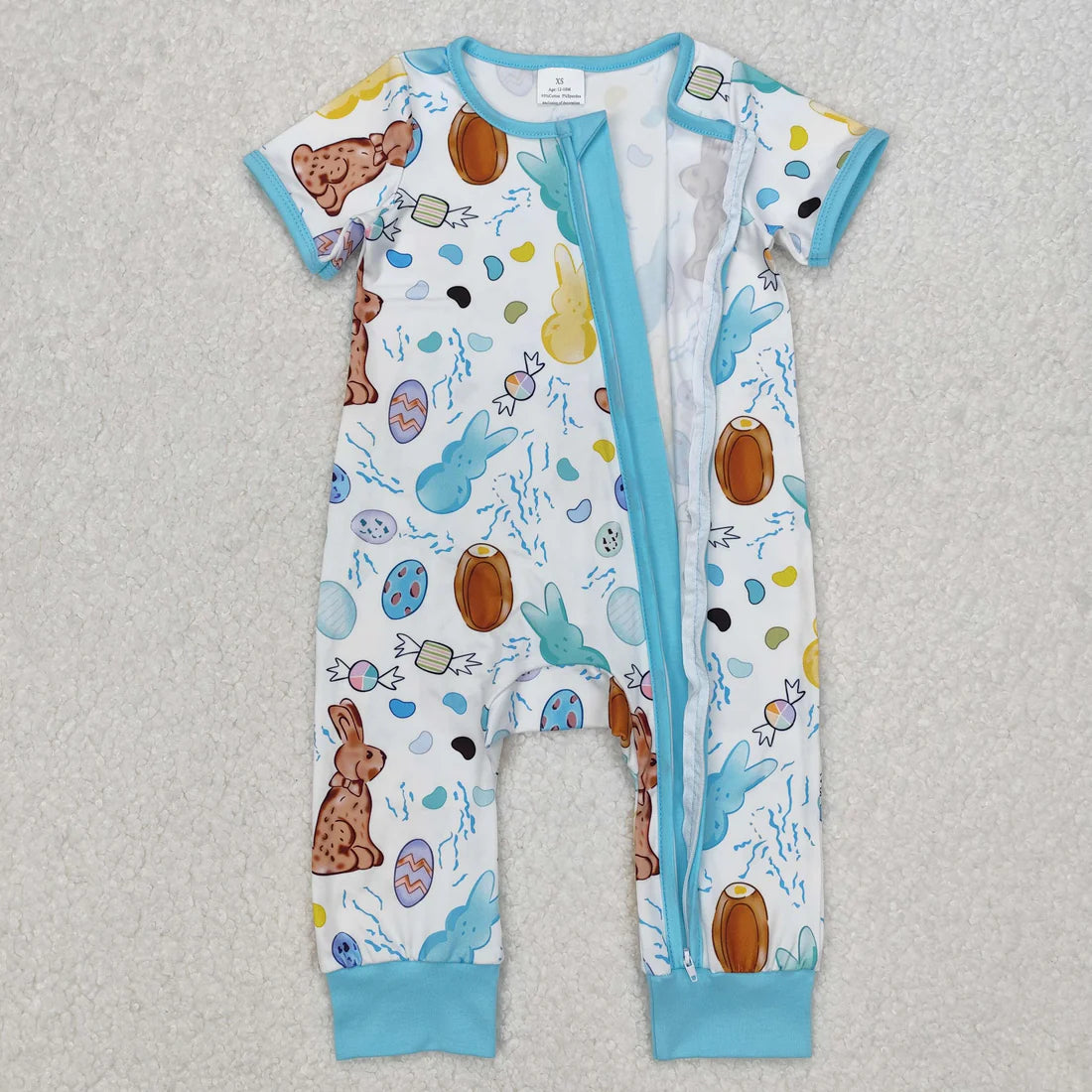 3.11 SR2713 Baby Infant Boys Easter Rabbits Zip Romper