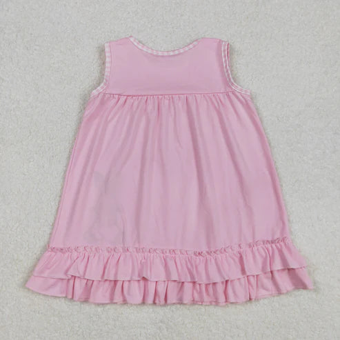 L-3.8 GSD1671 Baby Girls Easter Pink Rabbit Ruffle Knee Length Dress