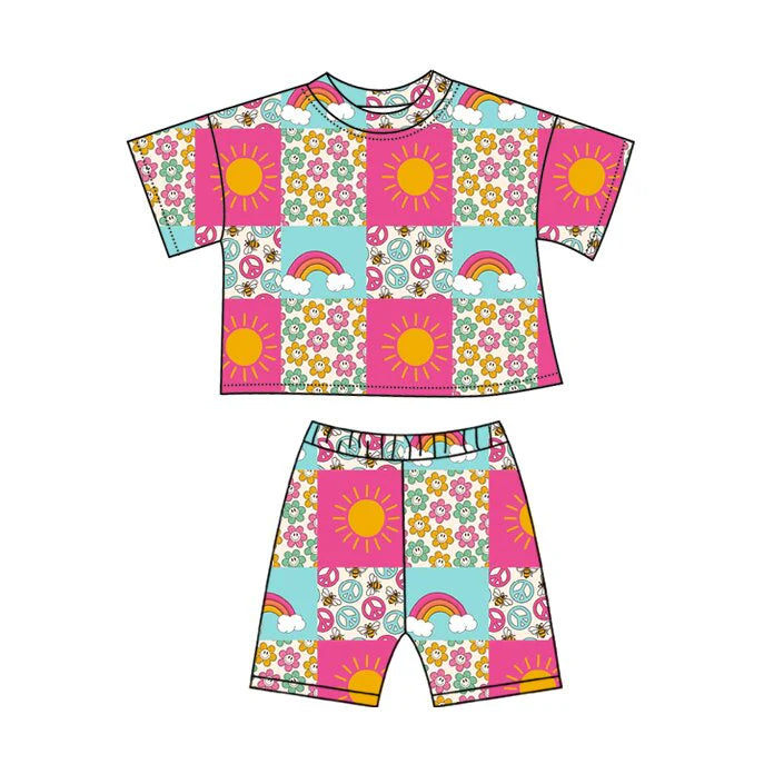 11.19 MOQ:5pcs GSSO2865 pre-order baby girl clothes Rainbow toddler girl summer outfit