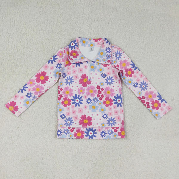 12.13 GT1373 Baby Girls Pink Blue Daisy Flowers Yoga Active Zipper Pullovers Top