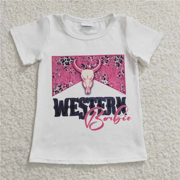 GT0134 Girl WESTERN Pink Bull head White Short