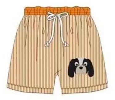 5.8 Boys custom team orange striped swim trunks