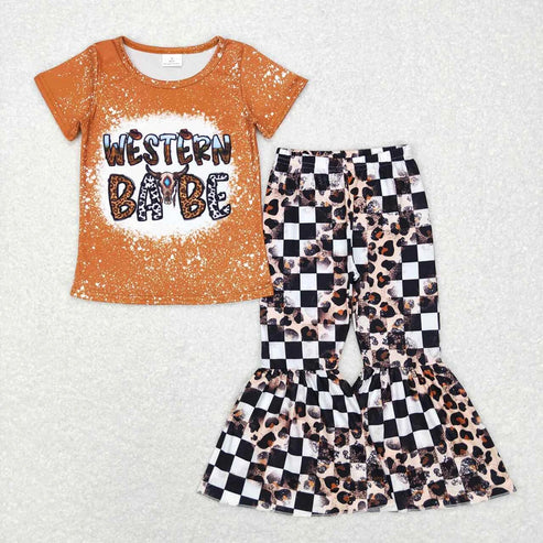 5.9 Sibling Baby Girls Western Shirts Bell Bottom Pants Outfits Sets