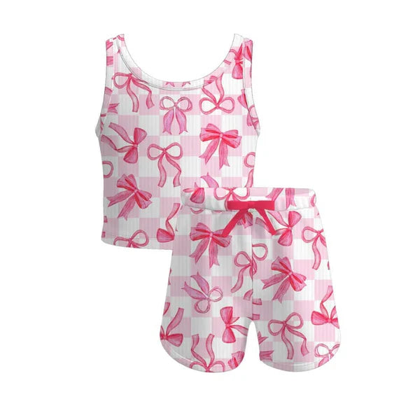 4.4 GSSO24780 Baby Girls Sleeveless Pink Plaid Bows Set Preorder