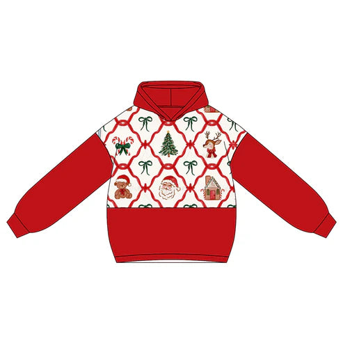 5.22 GT1042 Baby Girls Red Long Sleeves Bows Gingerbread Trees Santa Hoodies Top Preorder
