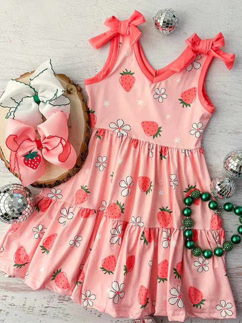 3.17 GSD2159 Baby Girls Strawberry Sleeveless Bows Knee Length Dresses preorder