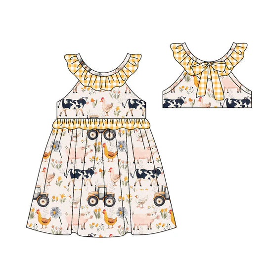 12.24 MOQ:5pcs GSD3476 pre-order toddler girl clothes farm animal print girl summer dress