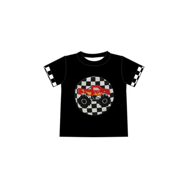 L-3.5 BT1176 Baby Boys Black Checkered Truck Tee Shirts Tops Preorder