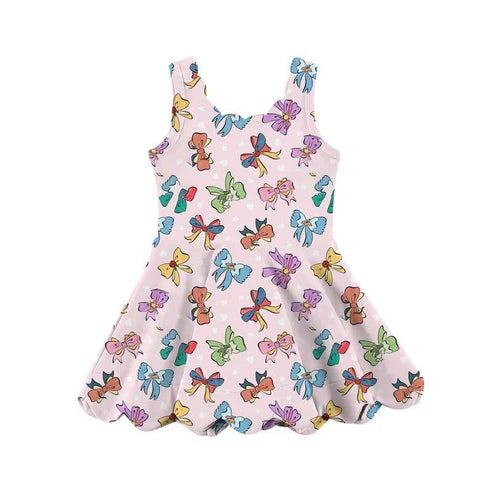 4.23 GSD2492 Baby Girls Pink Sleeveless Colorful Bows Yoga Knee Length Dresses Preorder