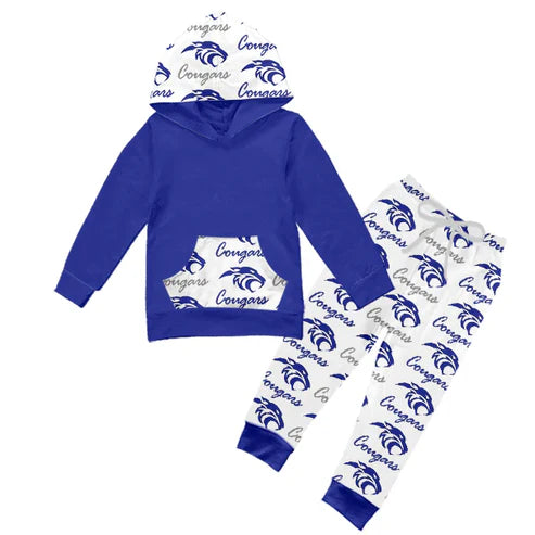 9.8 Custom Moq 5 Baby Boys Cougars Pocket Hoodie Legging Pant Team Clothes Sets