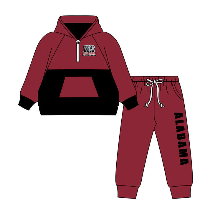 8.20 Custom Moq 5 Baby Boys Zipper Hoodie Top ALABAMA Team Clothes Set