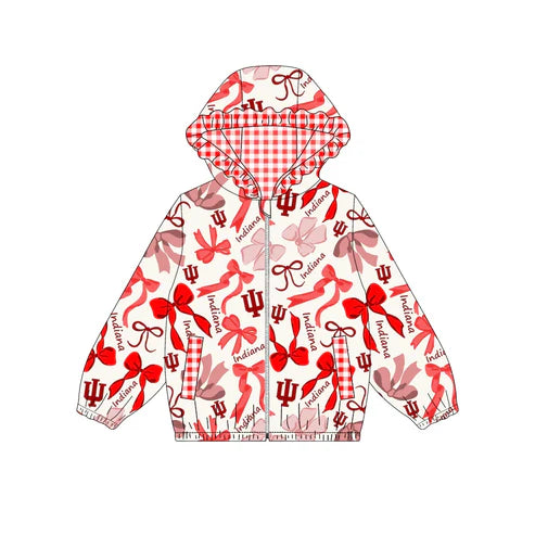 10.8 Custom Moq 5 Baby Girls Red Indiana Team Zipper Hoodies Tops