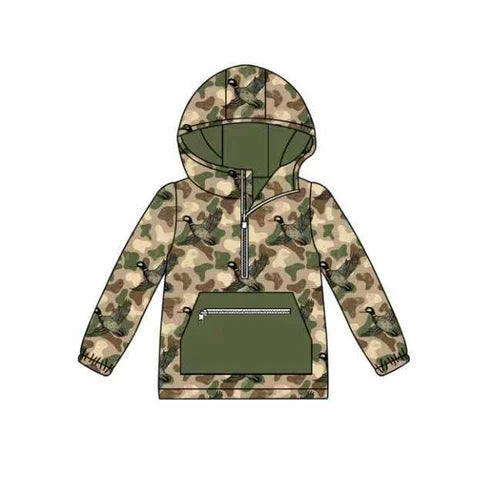 9.9 Custom Moq 5 Baby Boys Green Camo Ducks Zipper Pocket Western Hooded Tops
