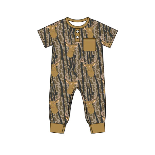 10.1 SR3247 Baby Boys Camo Deer Pocket Southern Footie Rompers Preorder