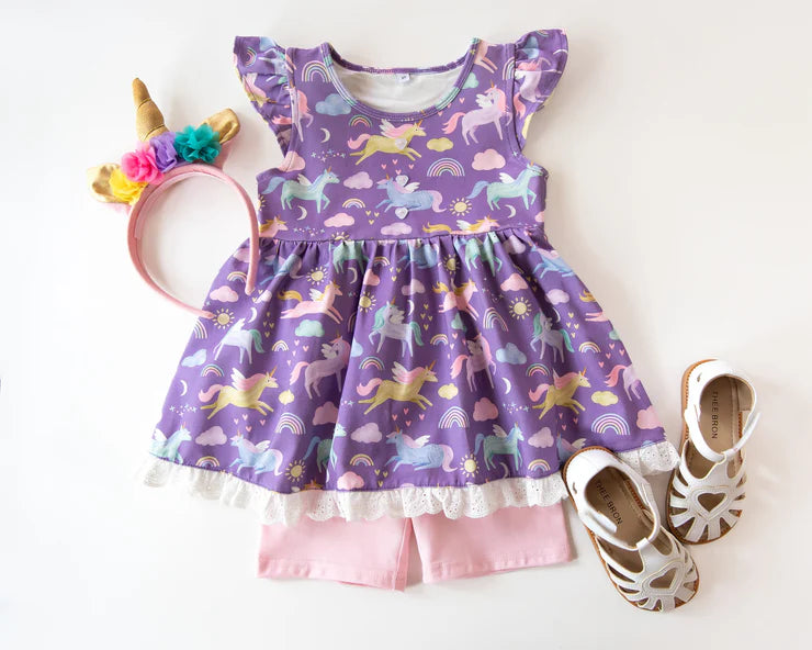 11.27 MOQ:5pcs GSSO2934 pre-order baby girl clothes unicorn print toddler girl summer outfit