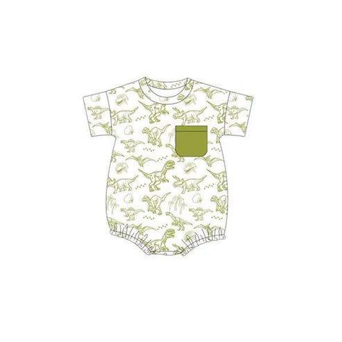 6.9 SR3136 Baby Boys Short Sleeves Green Dinosaurs Pocket Bummies Rompers Preorder