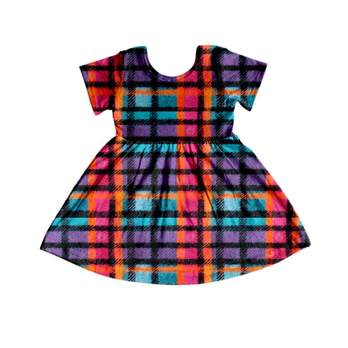 8.8 Custom Moq 5 Baby Girls Halloween Checkered Twirl Knee Length Dresses