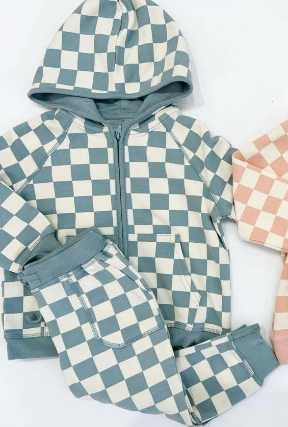 5.28 BLP0951 Baby Boys Green Checkered Zip Top Pants Clothes Sets Preorder