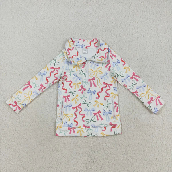 8.18 Baby Girls Long Sleeves Colorful Bows Plaid Pockets Zipper Yoga Jackets