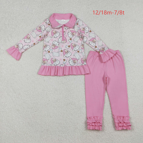 10.17 GLP2750 Baby Girls Santa Letter Milks Zipper Pullover Pockets Leggings Christmas Set