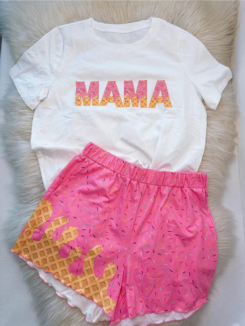 4.15 GSSO2521 Adult Women MAMA Top Team Pockets Shorts Set Preorder